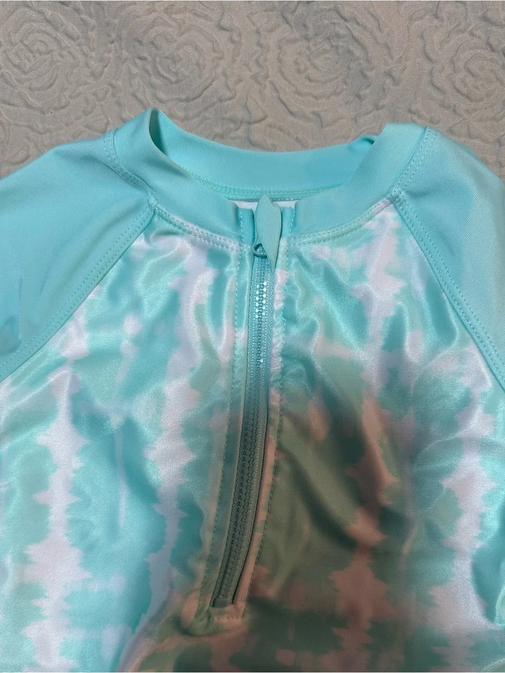 wonder nation Aqua Tie-Dye Long-Sleeve One-Piece Swimsuit
